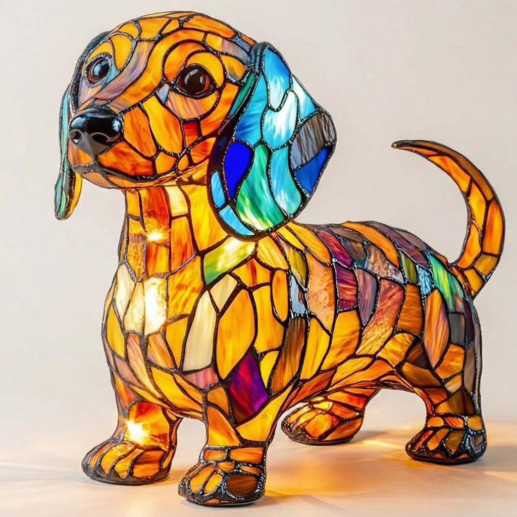Colorful Mosaic Dachshund Dog Lamp 2