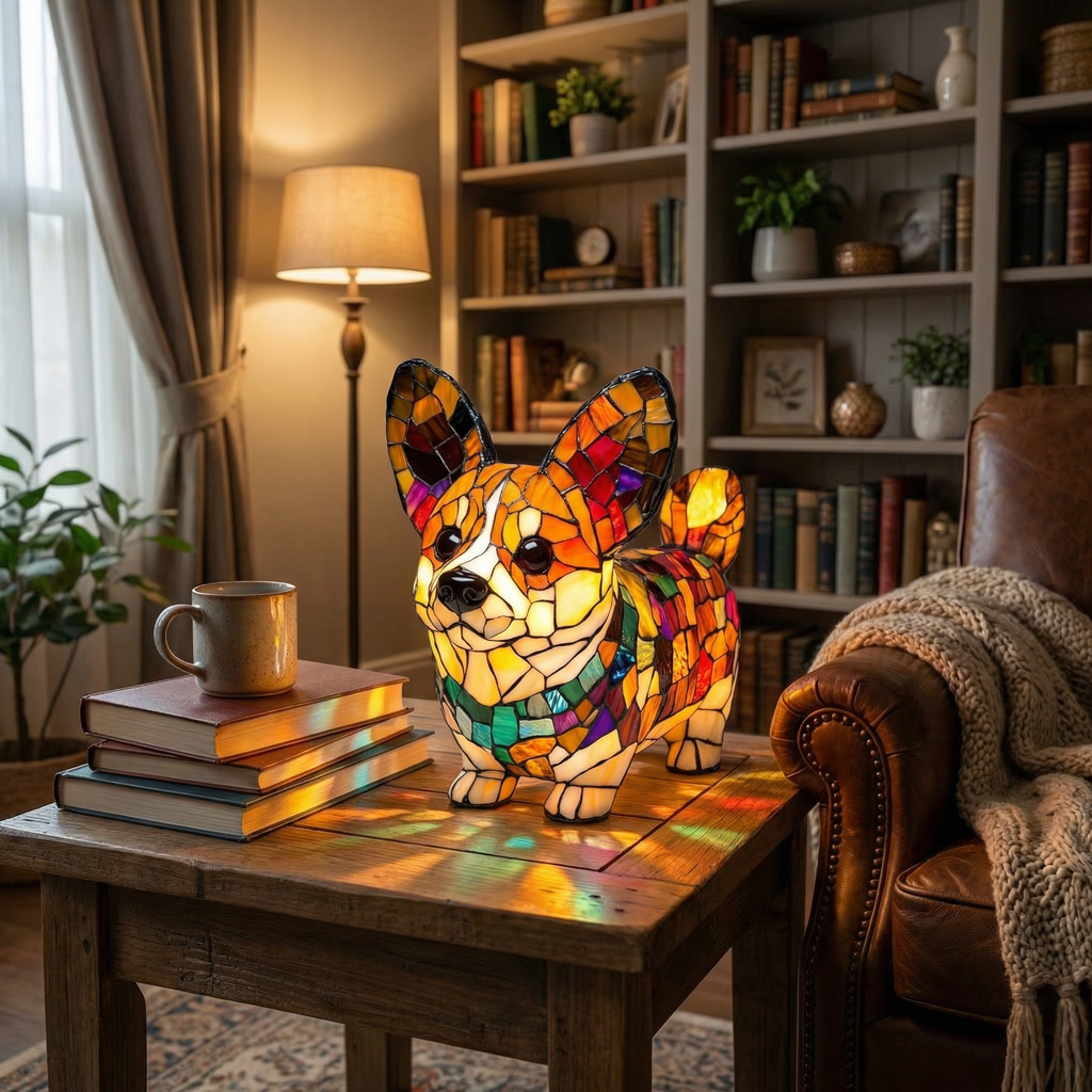 Colorful Mosaic Dachshund Dog Lamp 6