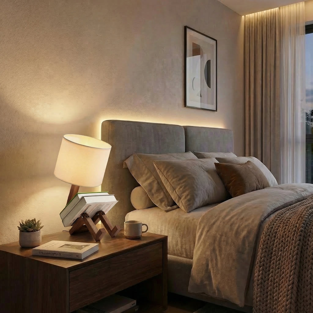 Creative Nordic Wooden LED Table Lamp with Book Holder 1