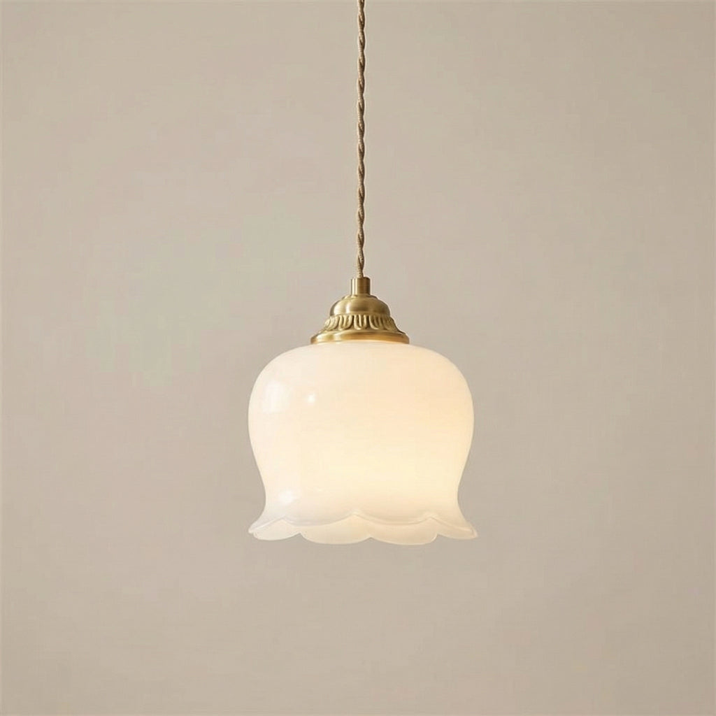 French Cream Lily Pendant with Brass Finish 0