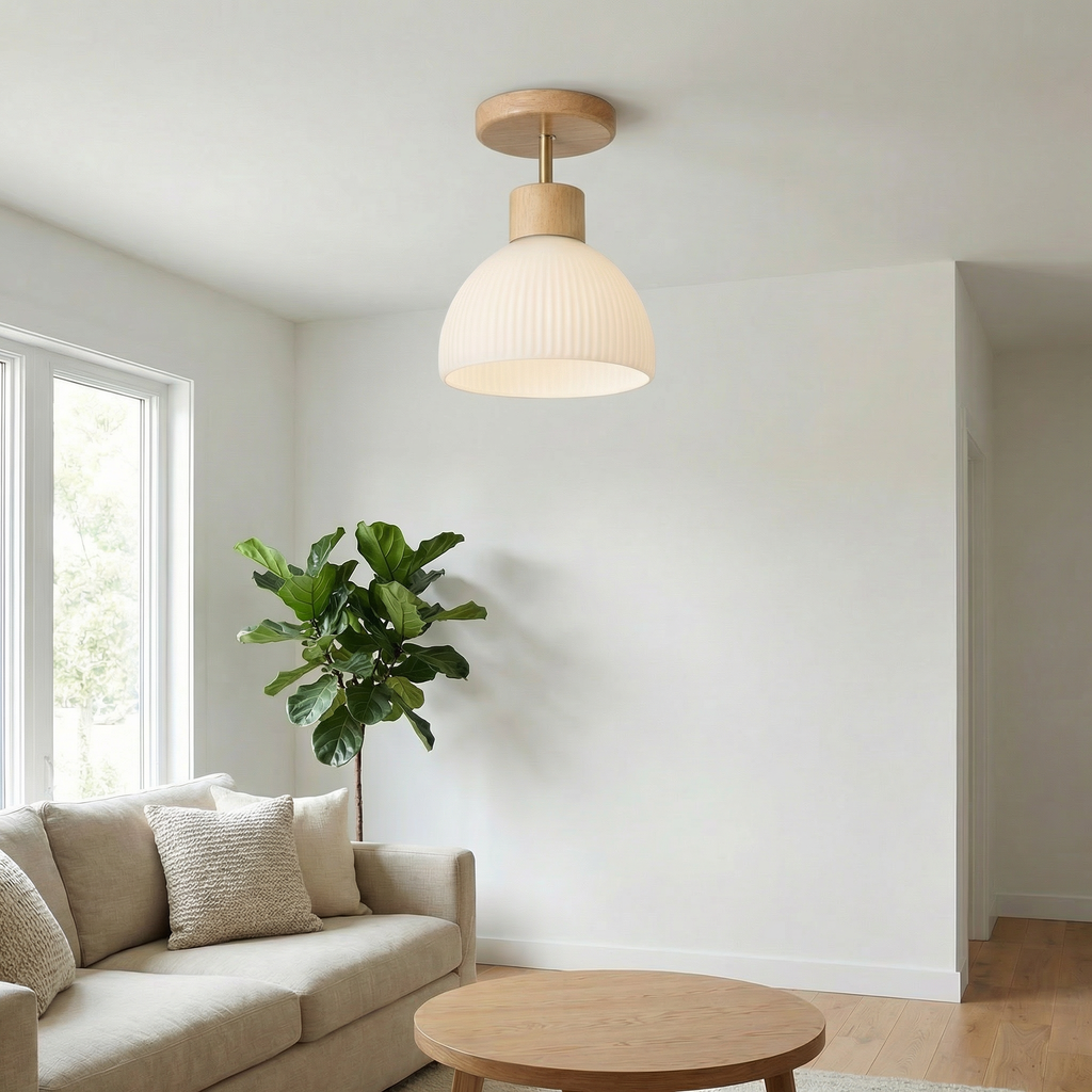 Nordic Wooden Glass Ceiling Light 3
