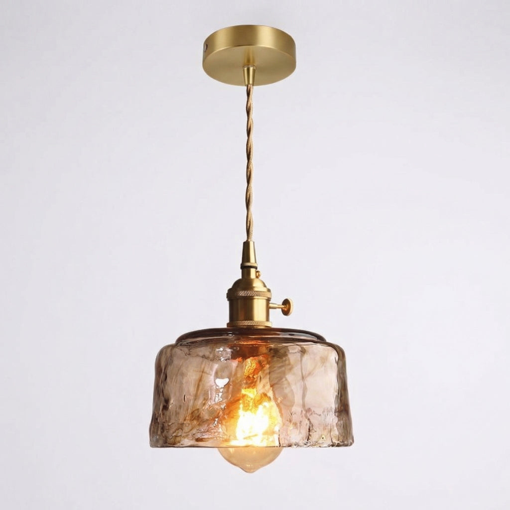 Vintage Amber Glass Dome Pendant Light 0