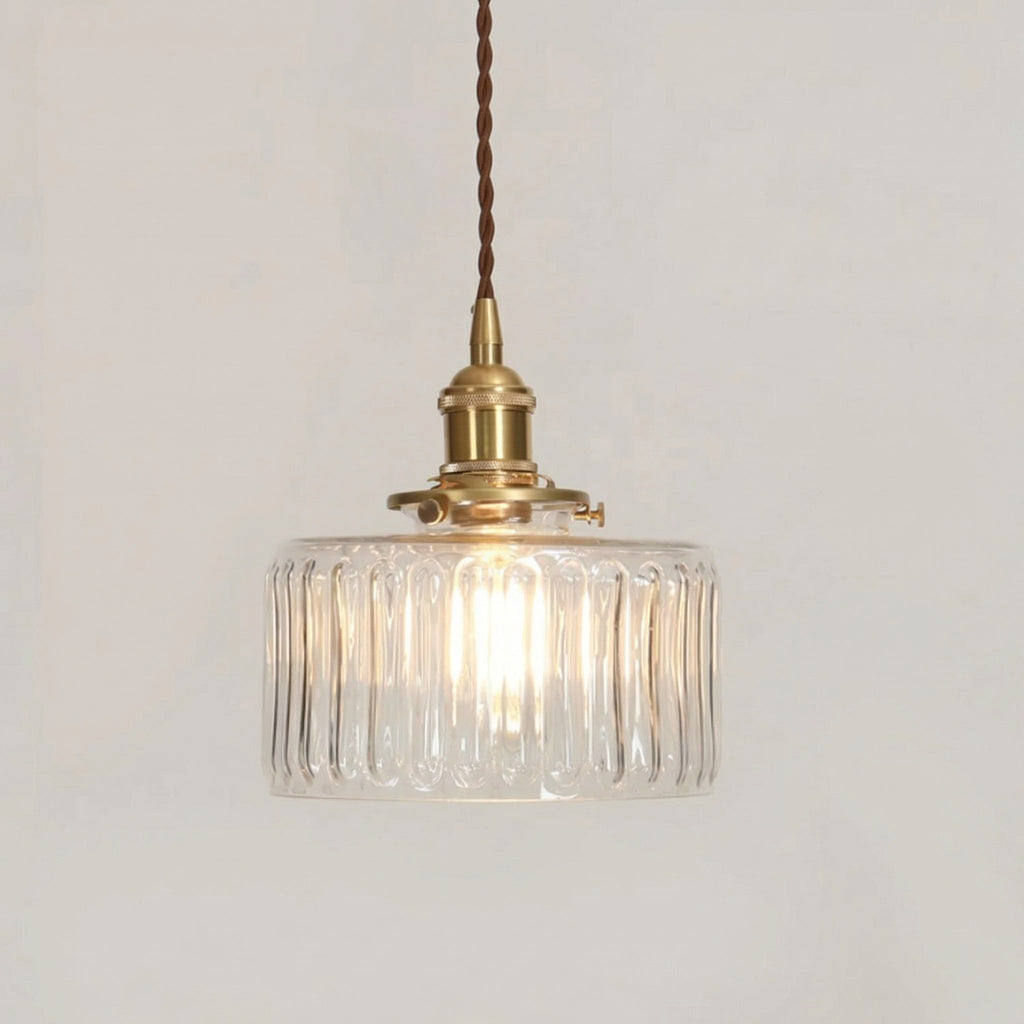 Vintage Brass Glass Pendant Light 2