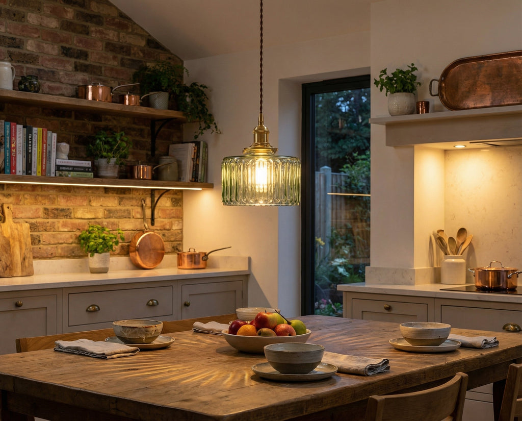 Vintage Brass Glass Pendant Light 4