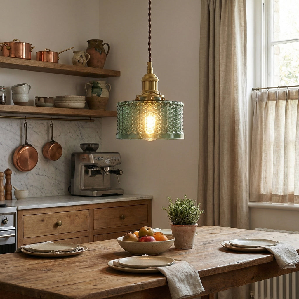 Vintage Brass Glass Pendant Light 5