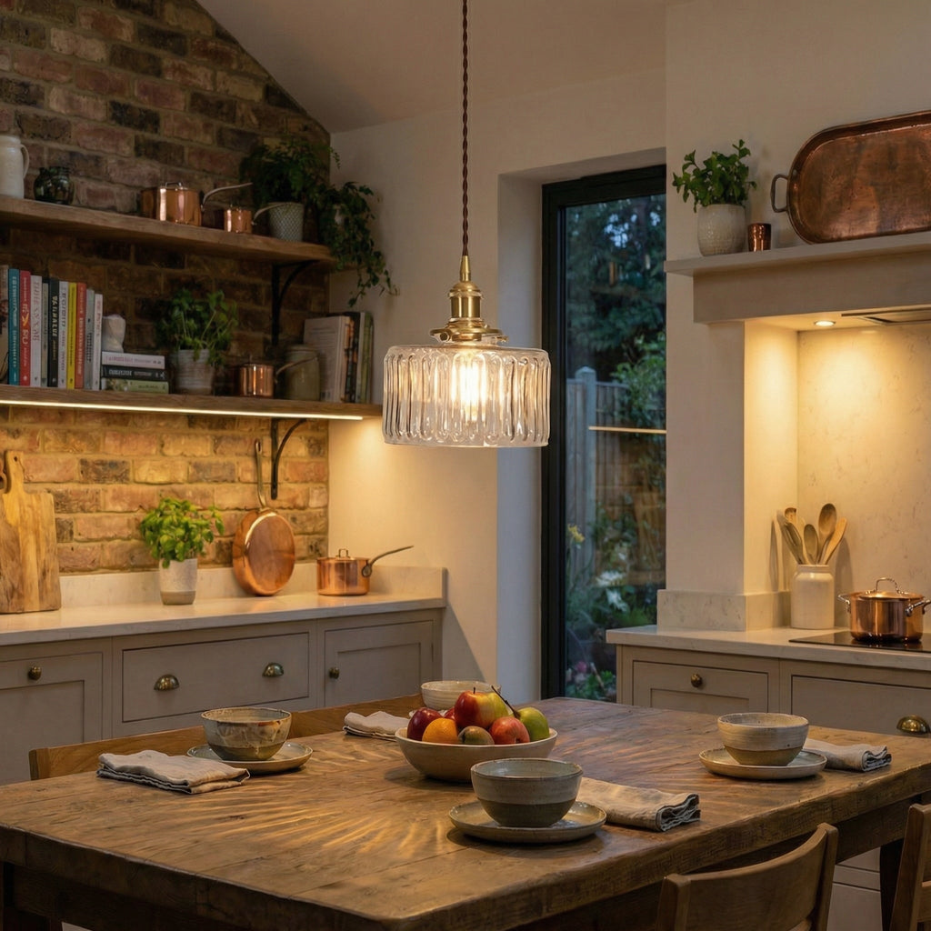 Vintage Brass Glass Pendant Light 6