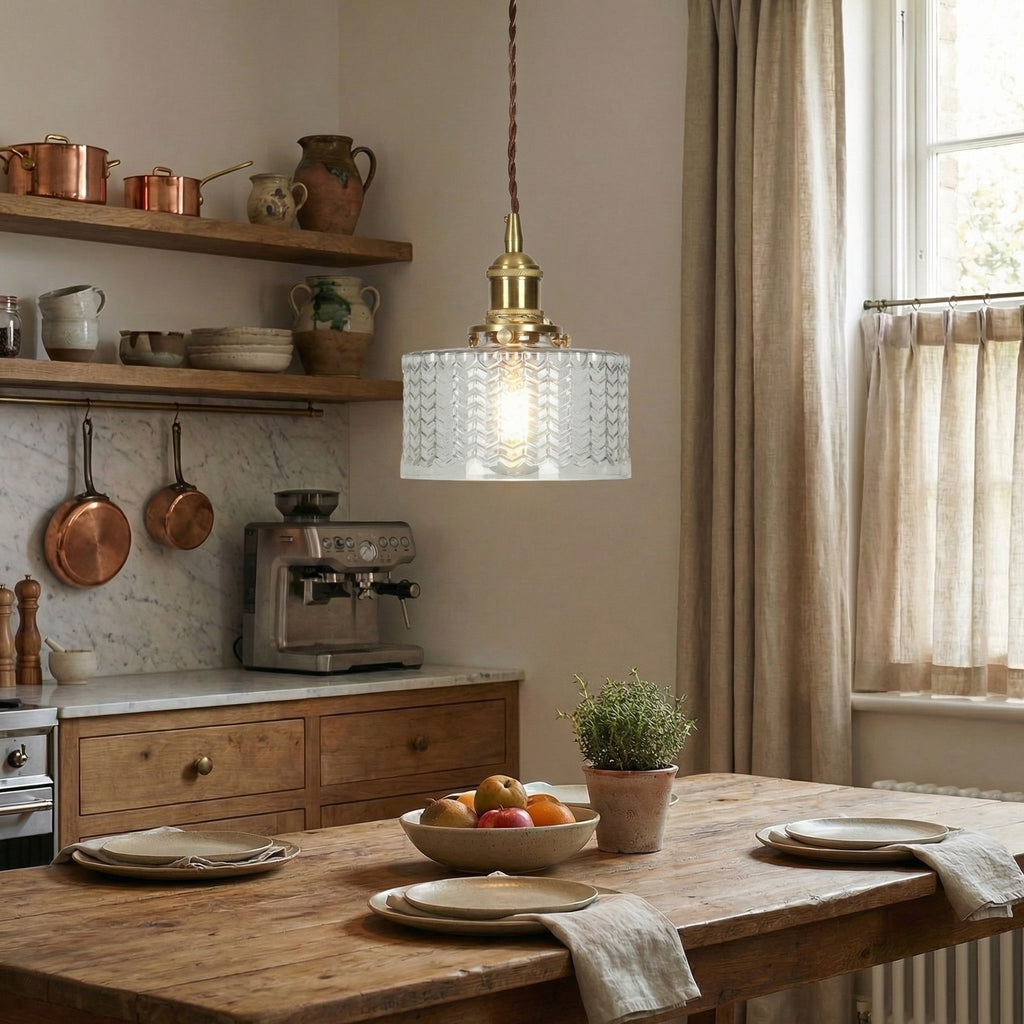 Vintage Brass Glass Pendant Light 7