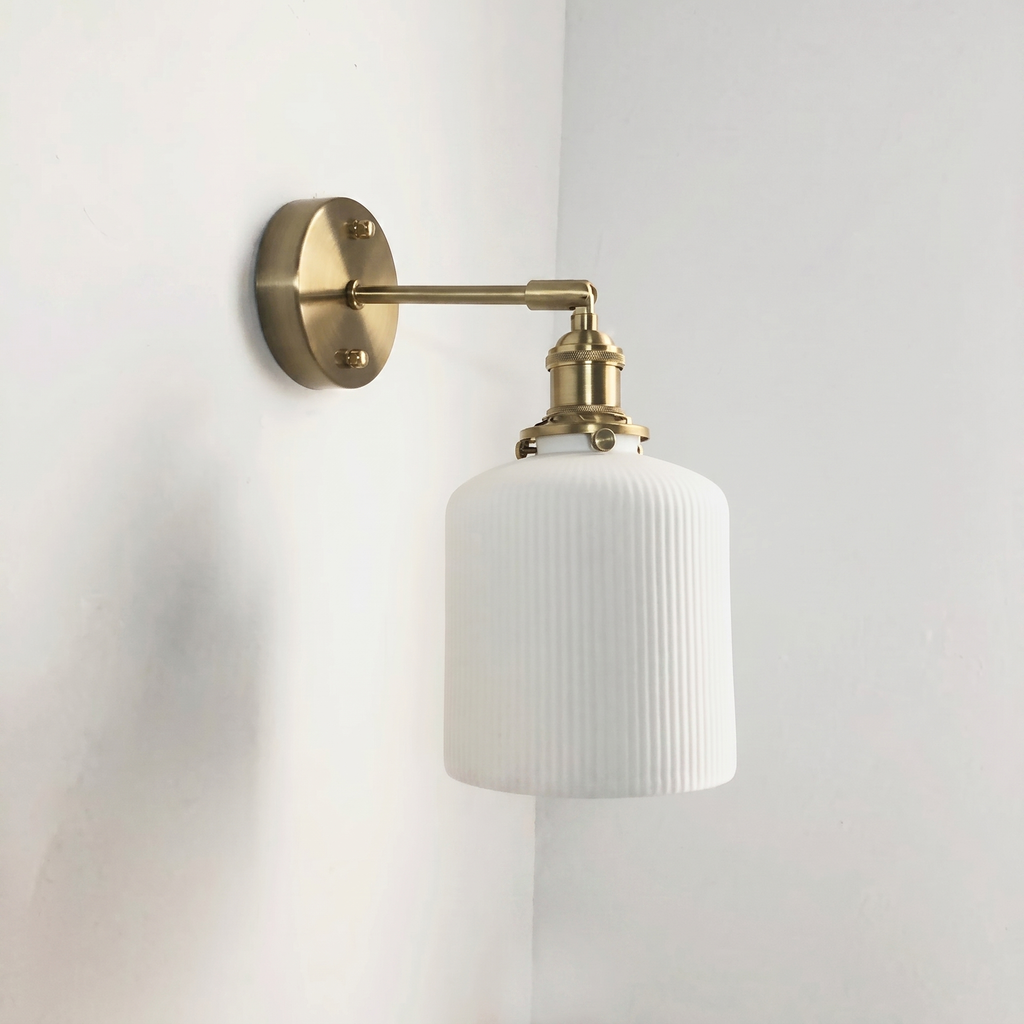 Vintage Brass Wall Light with Ceramic Shade 0