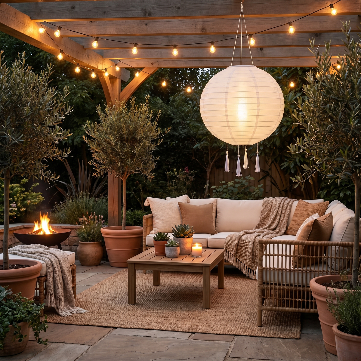 White Hanging Paper Lantern with Tassels 1